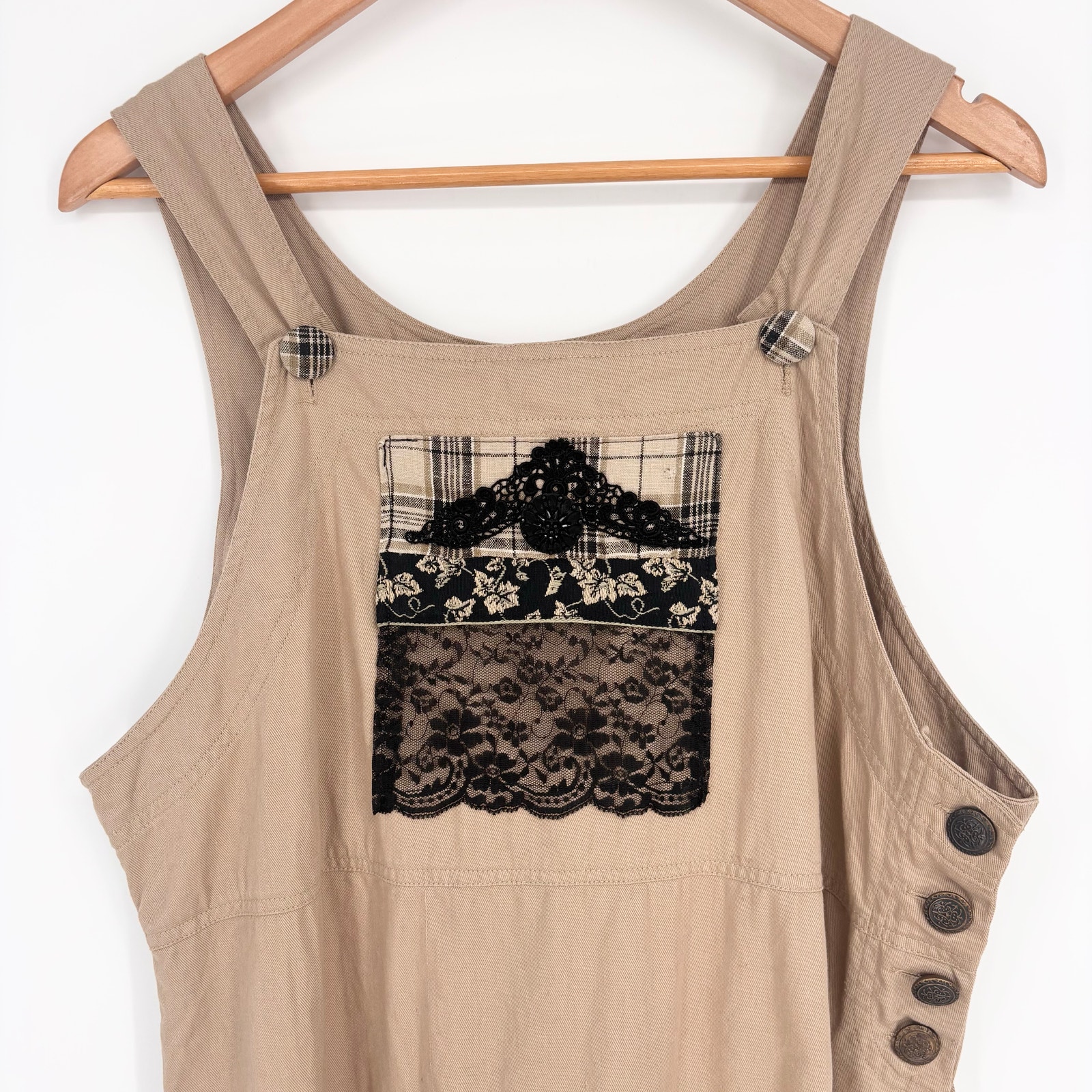 Go West Wearable Art Tan Khaki Overall Dress Size S/M